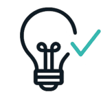 Icon showing a light bulb and check mark