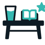 Icon showing drink and book on table